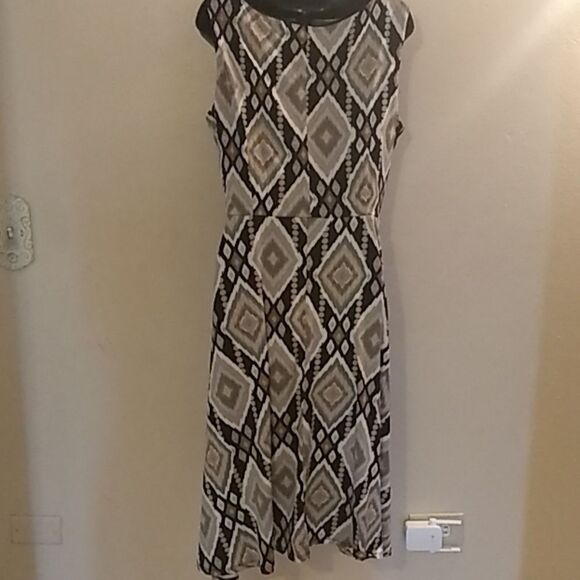 Perception Neutral Colors Geometric Tribal Print A-Line Midi Dress Size 12 - Picture 4 of 7